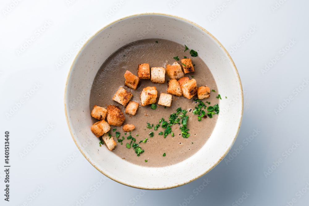Delicious cream soup with mushrooms
