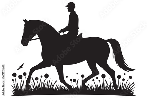 Equestrian Silhouette Horseback Riding Adventure Vector Illustration