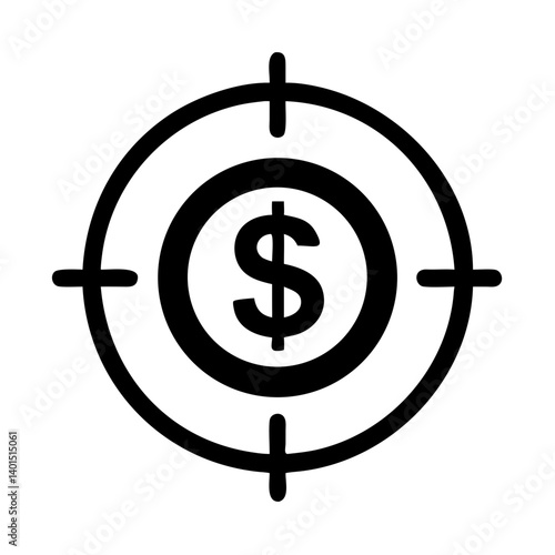 Dollar Symbol in Target Focus Icon Representing Financial Goals and Investment Strategy