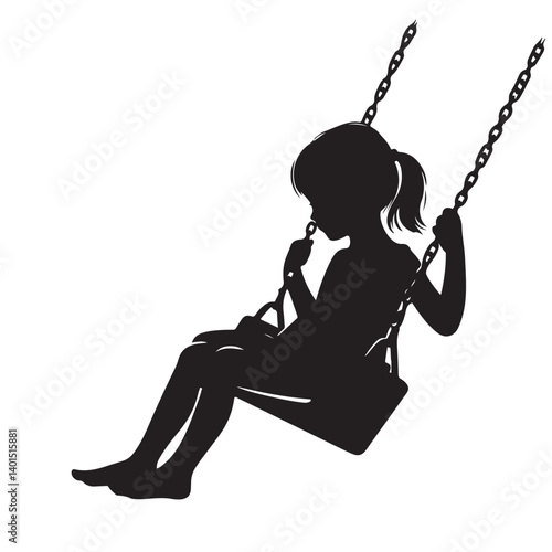 Girl on swing silhouette vector art illustration playful moment
