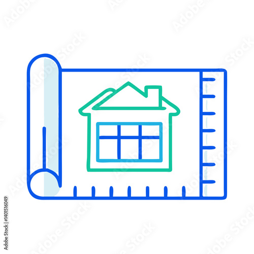 House Blueprint with Ruler Icon Representing Architectural Design and Planning