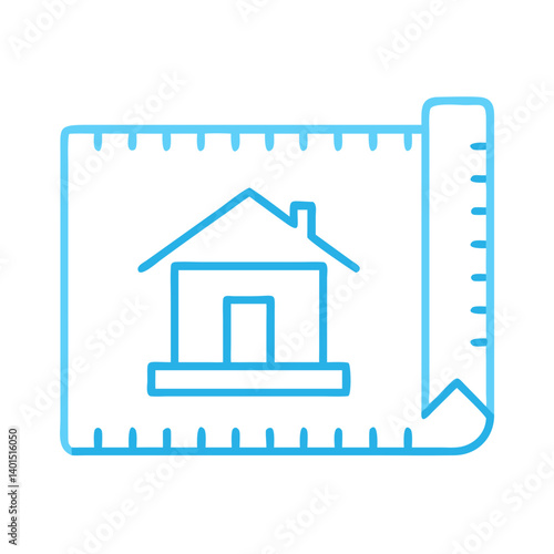 House Blueprint with Ruler Icon Representing Architectural Design and Planning