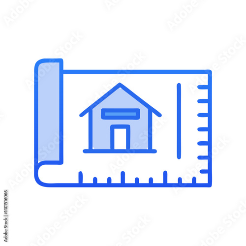 House Blueprint with Ruler Icon Representing Architectural Design and Planning