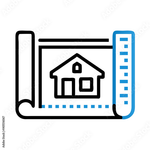House Blueprint with Ruler Icon Representing Architectural Design and Planning