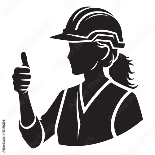 Female Construction Worker Silhouette Vector with Thumbs Up