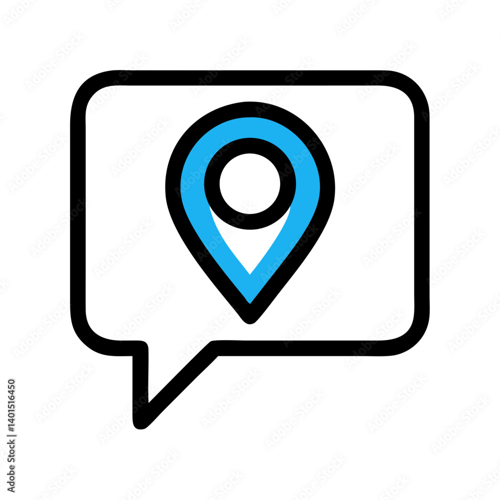 Location Pin Marker in Speech Bubble Icon Representing Geotagged Communication and Map-Based Messaging Location Pin Marker in Speech Bubble Icon Representing Geotagged Communication and Map-Based Messaging