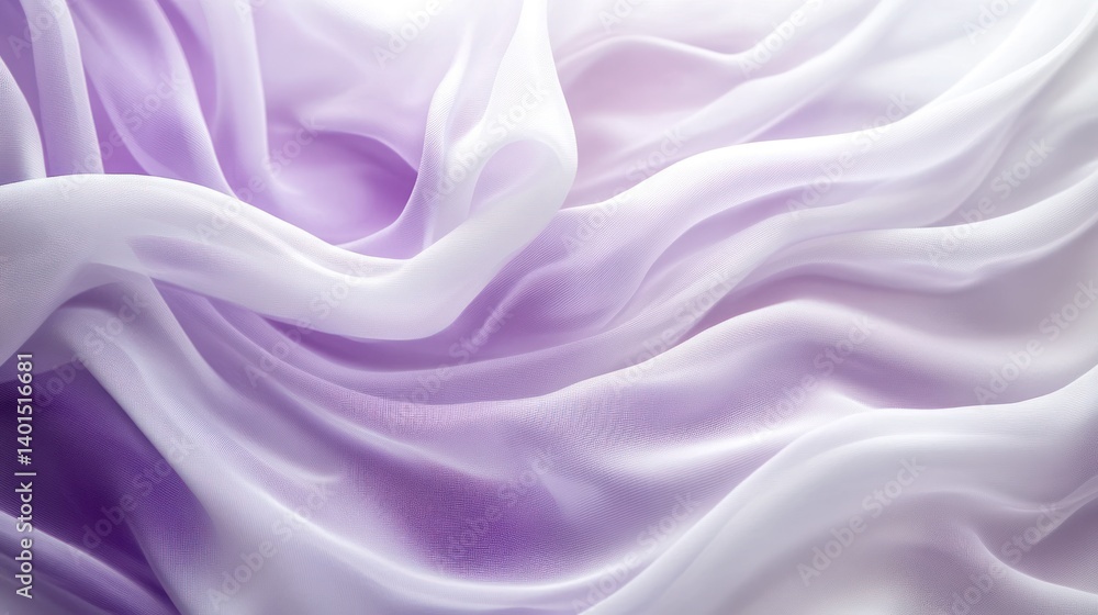 An abstract white and purple textile, soft and white, ideal for beauty product backgrounds.
