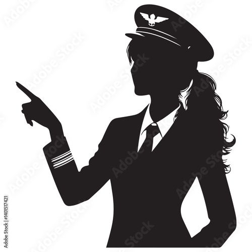 Confident Woman Pilot Silhouette Illustration Pointing to the Future