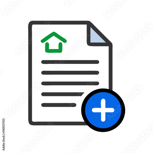 Property Document with Add Symbol Icon Representing New Real Estate Entry or Agreement