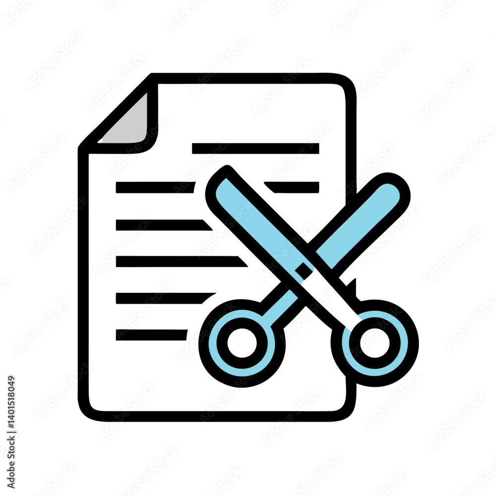 Scissors on Cut Paper Document Icon Representing Editing and File Trimming Scissors on Cut Paper Document Icon Representing Editing and File Trimming