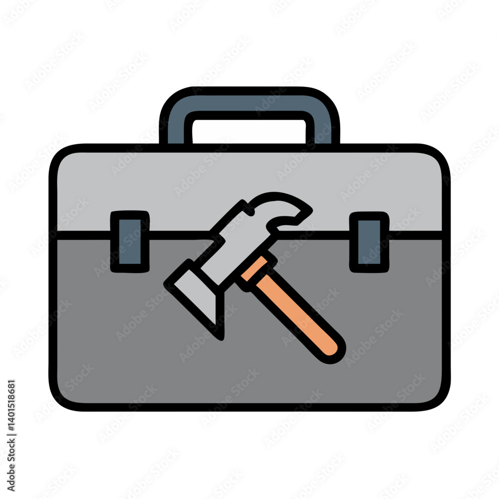 Tool Briefcase with Hammer Icon Representing Portable Toolkit for Construction and Repair Work