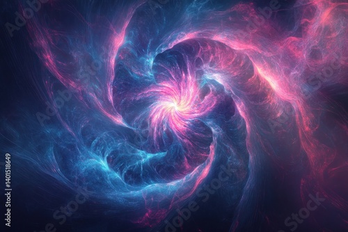 Obraz na płótnie An explosive swirl of blue and pink abstract data flow lines, emanating from a radiant star-like center. w salonie