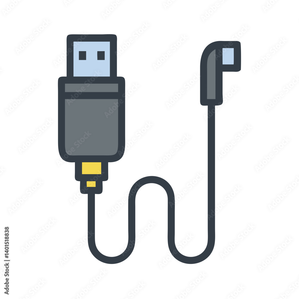 USB Cable Connector Icon Representing Data Transfer and Power Connection Interface USB Cable Connector Icon Representing Data Transfer and Power Connection Interface