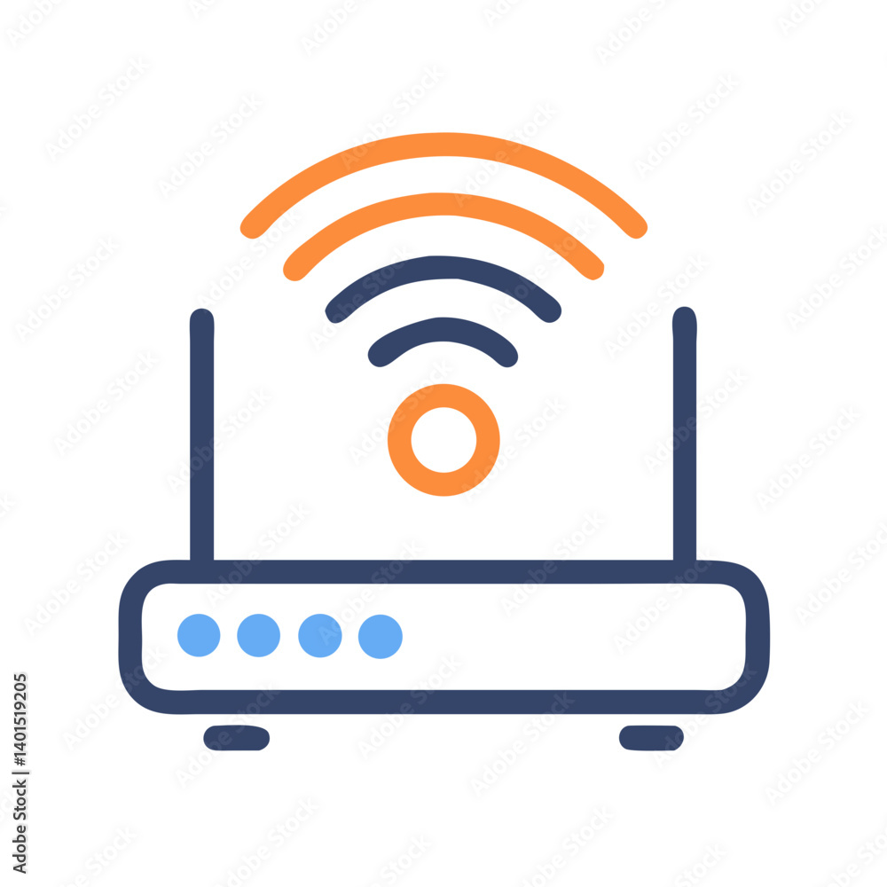 Wireless Router with Signal Waves Icon Representing Internet and Wi-Fi Connection Wireless Router with Signal Waves Icon Representing Internet and Wi-Fi Connection