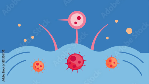 Immune Support A vector graphic showing exosomes interacting with immune cells in the scalp highlighting their role in supporting scalp defenses for overall health.