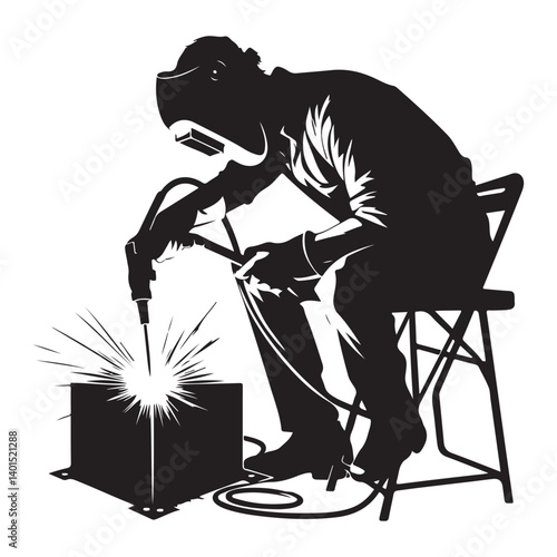 Welder working with metal silhouette for industry or construction jobs