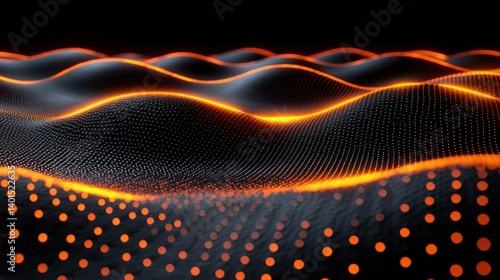 Abstract Orange Glowing Waves, Digital Art, Futuristic Technology Background