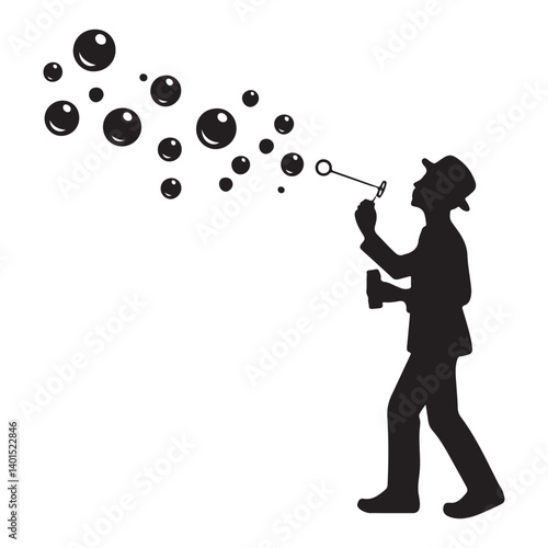 Silhouette Man Blowing Bubbles Artistic Childhood Memories Illustration