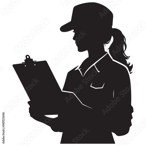 Inspector Woman Silhouette Illustration Checking Clipboard Review Vector Art
