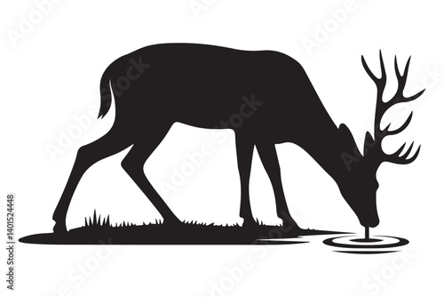 Silhouette illustration of a deer drinking water at the river side