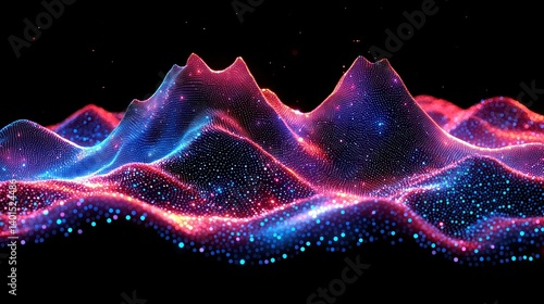 Abstract Digital Landscape:  Neon Mountains of Data