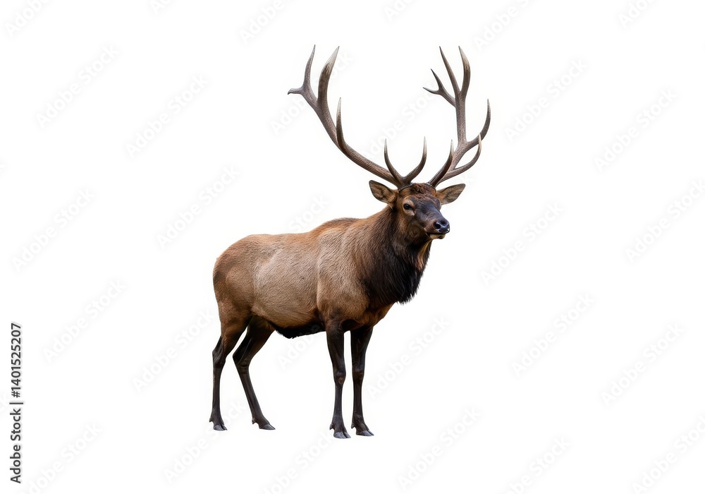 Obraz premium Isolated majestic elk with impressive antlers on white ground isolated on white background