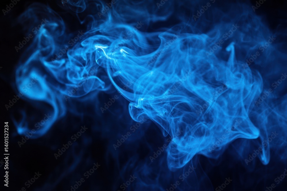 Wisps of blue smoke rising against a black background, adding mystery and drama to the scene.