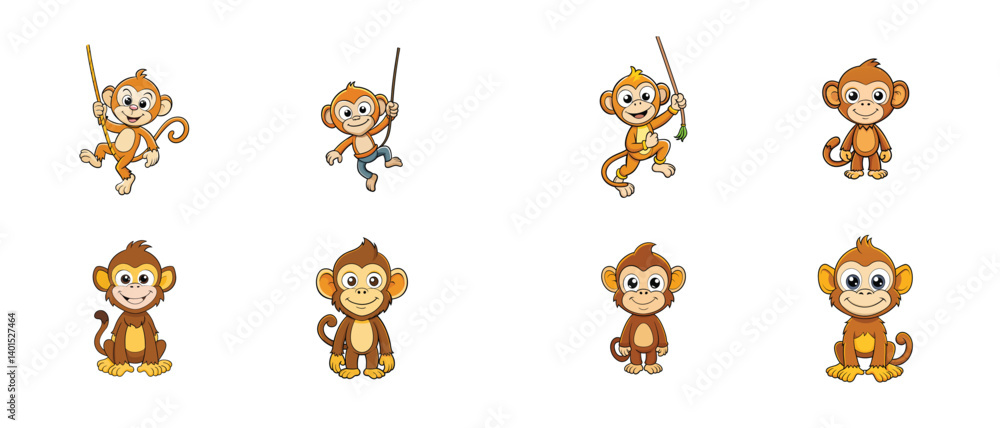 Adorable Cartoon Monkeys Collection: Playful Poses, Swinging, Sitting, and Standing Illustrations for Children's Books, Websites, and More Adorable Cartoon Monkeys Collection: Playful Poses, Swinging, Sitting, and Standing Illustrations for Children's Books, Websites, and More