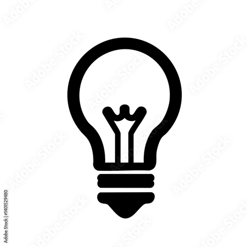 A glowing light bulb vector icon with filament