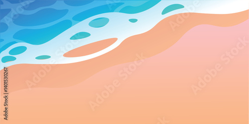 Blue ocean wave on clean tropical beach. Beautiful sea coast. Summer vector background.