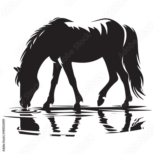 Horse Drinking Water Silhouette Vector Graphic Design Illustration
