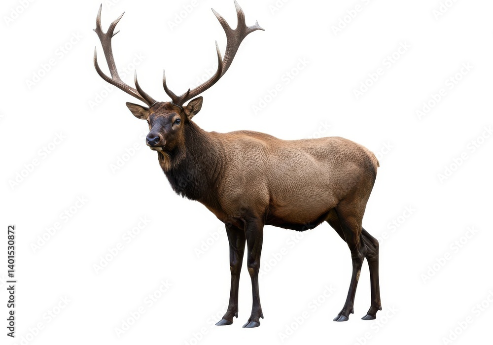 Isolated elk with large antlers wildlife animal mammal isolated on white background Isolated elk with large antlers wildlife animal mammal isolated on white background