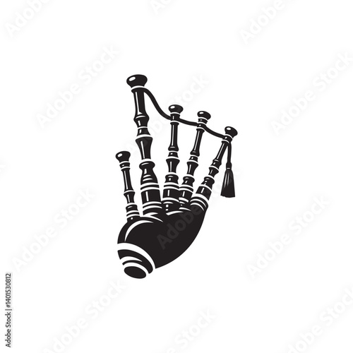 Black Color Bagpipes Silhouette Vector Illustration, Solid White Background
