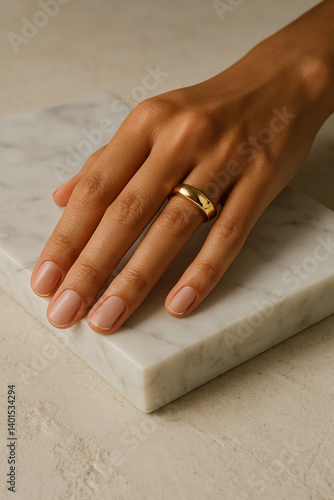 Woman’s Hand Resting on Marble Surface