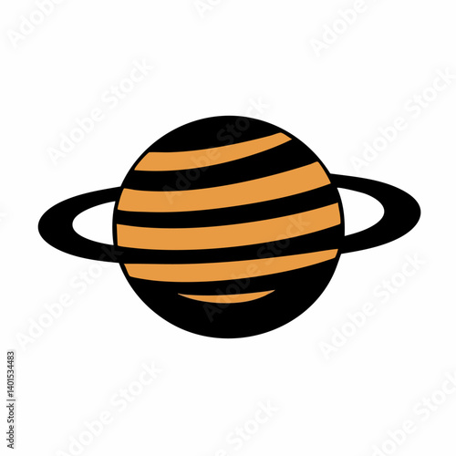 A striped planet vector icon with ring system