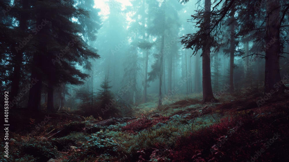 Fototapeta premium dark forest in the fog.