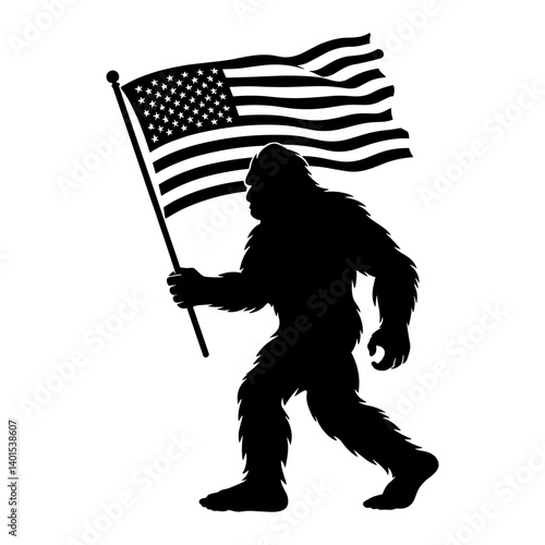 Sasquatch Silhouette with Distressed American Flag