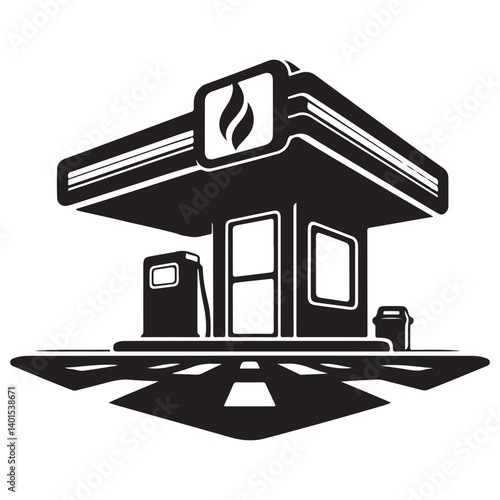 Gas Station Silhouette Vector Service Stop for Automotive Illustration