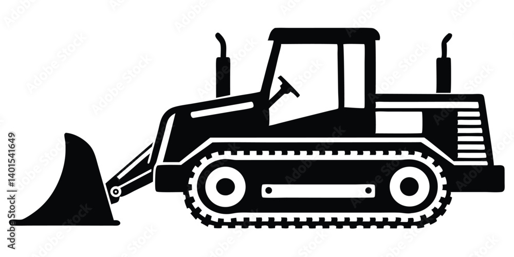 Naklejka premium Black And White Vector Illustration Of Bulldozer Heavy Equipment Vehicle Isolated