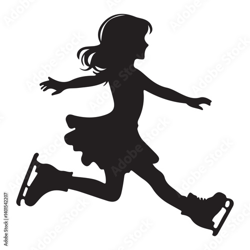 Silhouette Young Girl Ice Skating Gracefully on the Ice Rink