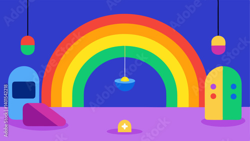 Childrens Playroom A colorful playroom with lights that adjust to vibrant colors as children play along with a remote control showing a rainbow spectrum for user customization.