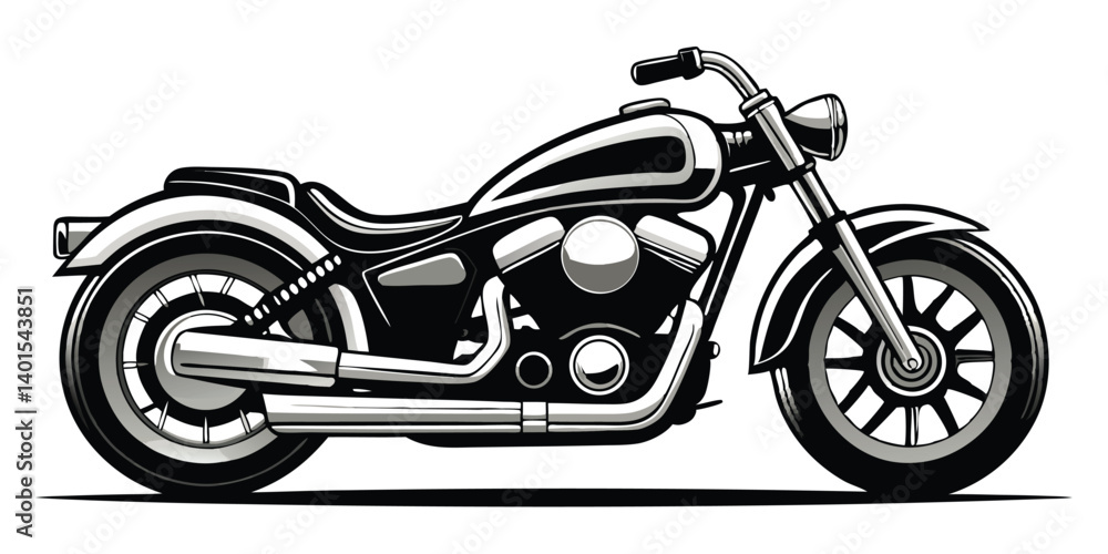 Fototapeta premium Monochrome Vector Illustration Of Classic Motorcycle Cruiser Isolated On White Background