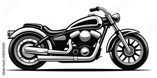 Monochrome Vector Illustration Of Classic Motorcycle Cruiser Isolated On White Background