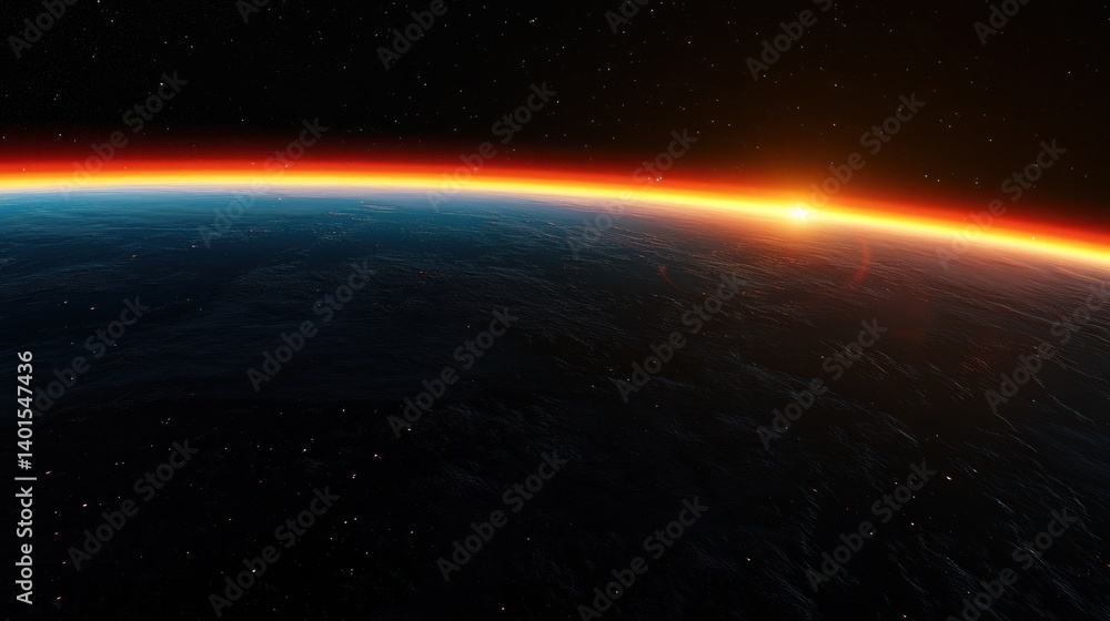 Fototapeta premium Earths curve shows the sun breaking over the horizon at dawn