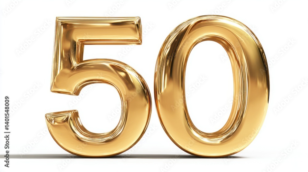 Golden number 50, shiny metallic finish, perfect for celebrations, anniversaries, or milestone events, elegant design, isolated on white background. Golden number 50, shiny metallic finish, perfect for celebrations, anniversaries, or milestone events, elegant design, isolated on white background.