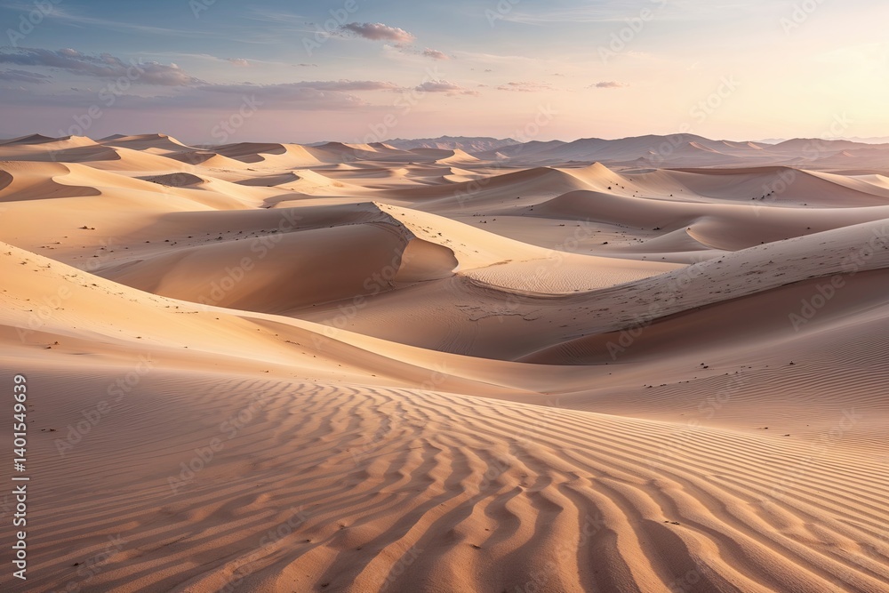 Stunning Sandy Desert Landscape Featuring Majestic Dunes and Serene Ambiance Stunning Sandy Desert Landscape Featuring Majestic Dunes and Serene Ambiance