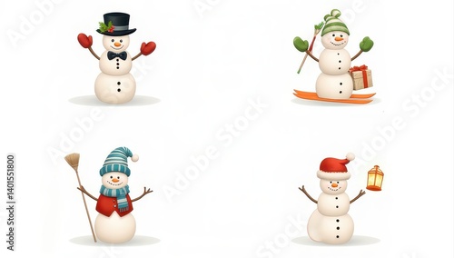 Wallpaper Mural Four Cute Snowmen Winter Holiday Characters Torontodigital.ca