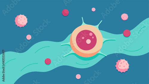 Cell Regeneration A closeup of skin cells regenerating rapidly with exosomes depicted as catalysts speeding up the regeneration function.