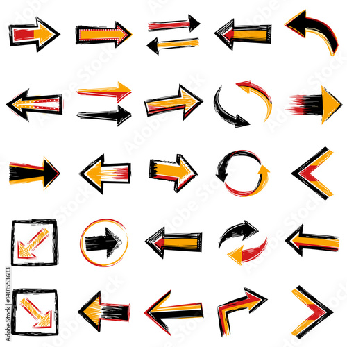 Arrows set in colorful designs for directional indications  