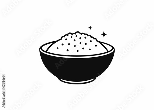 Bowl of Cooked Rice: A minimalist illustration showcases a simple yet appealing image of a bowl brimming with perfectly cooked rice. It represents the essence of purity and nourishment.
